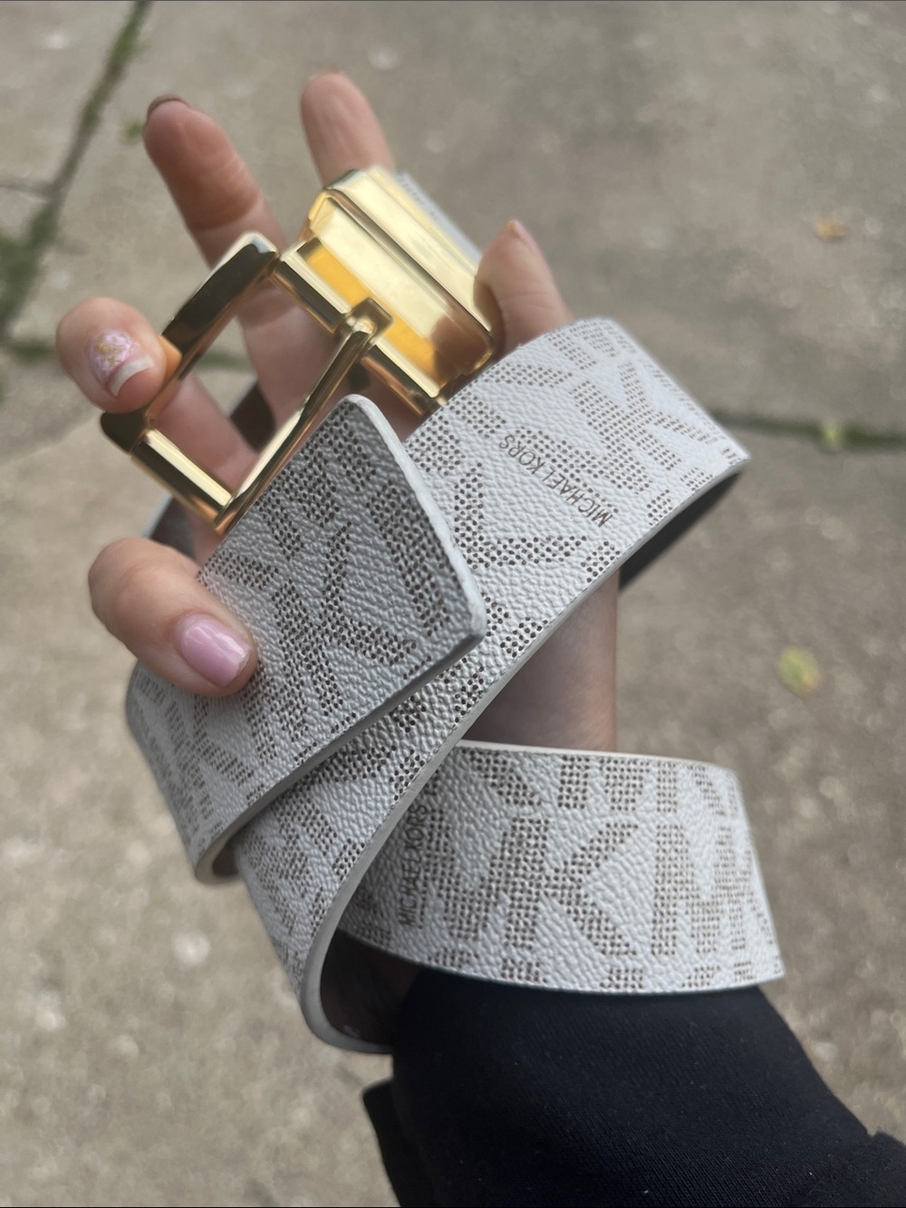 Michael Kors Beige Logo Jacquard Belt with Gold Buckle M